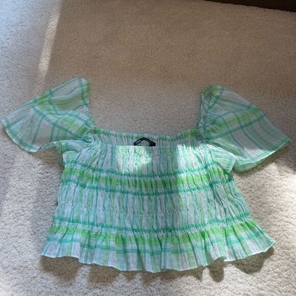 EUC Zara Squareneck Green Top, size L - Picture 1 of 4